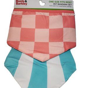 Boots Barkley One size Fits Most Pet Bandana Set, Checkered Red Strip Blue